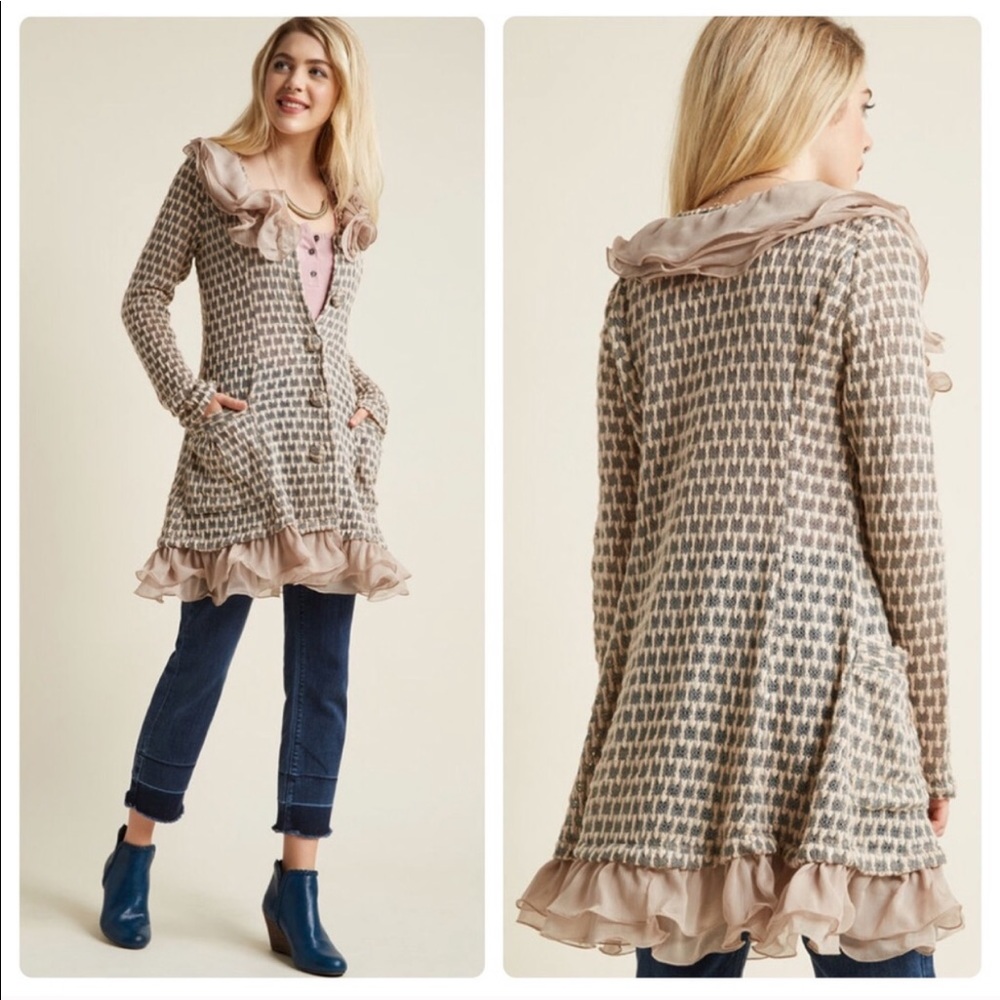 RYU Knit Cardigan Ruffle Dress